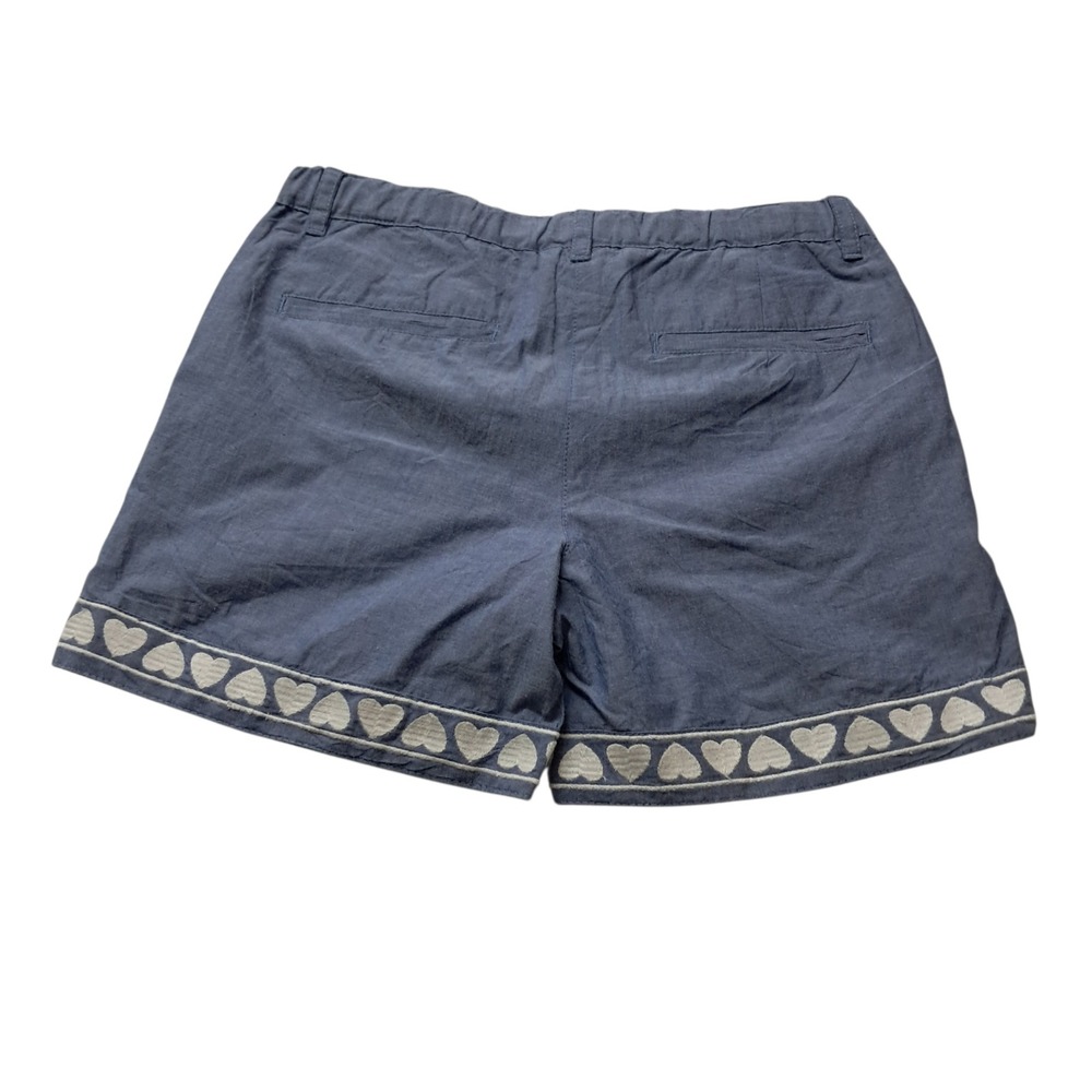 Garnet Hill Shorts Girls 10 Blue Heart Trim Embroidered Cotton Adjustable - Picture 2 of 9